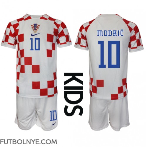 Camiseta Croacia Luka Modric #10 Primera Equipación para niños Mundial 2022 manga corta (+ pantalones cortos)